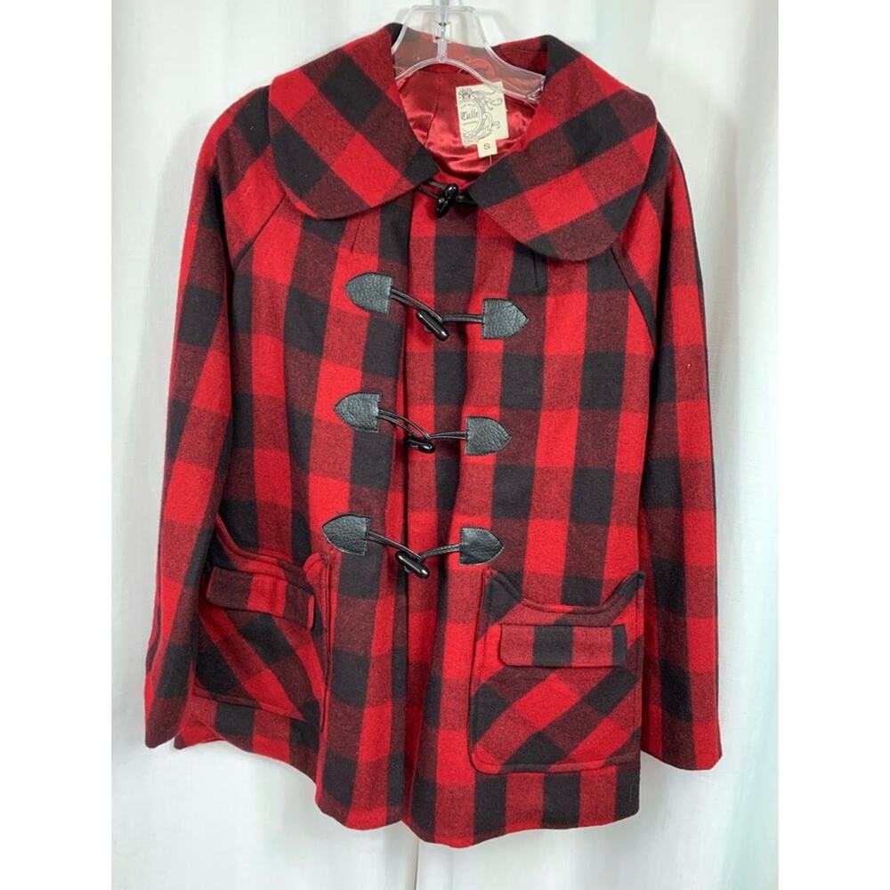 50% OFF Tulle Wool Jacket Plaid Toggle Close 2 Pocket NWT Wool Blend Red Lining